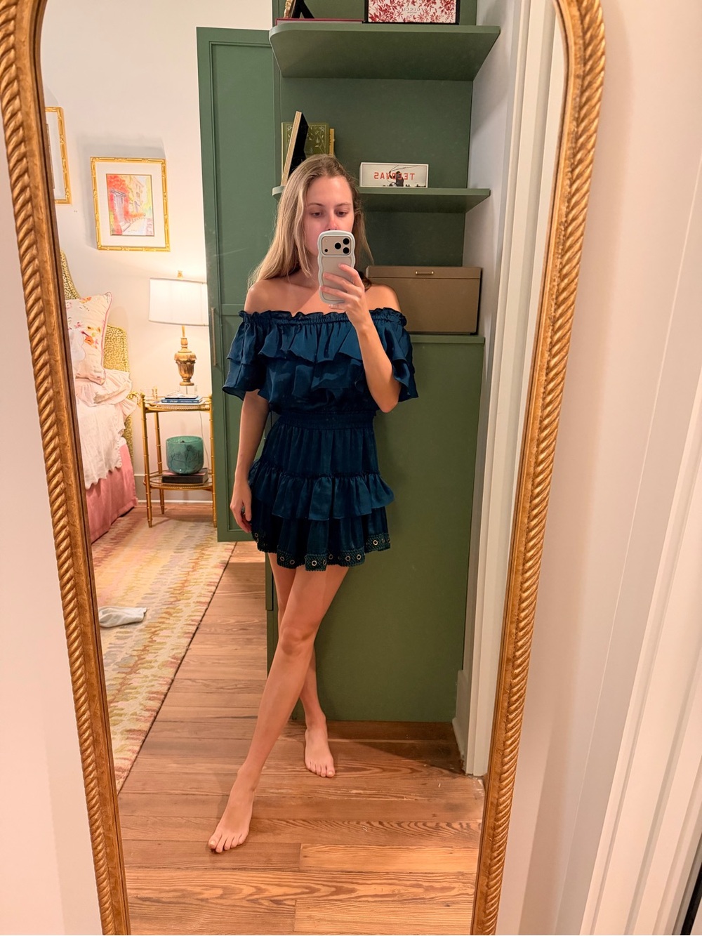 Misa Los Angeles Navy Off-Shoulder Ruffled Mini Dress